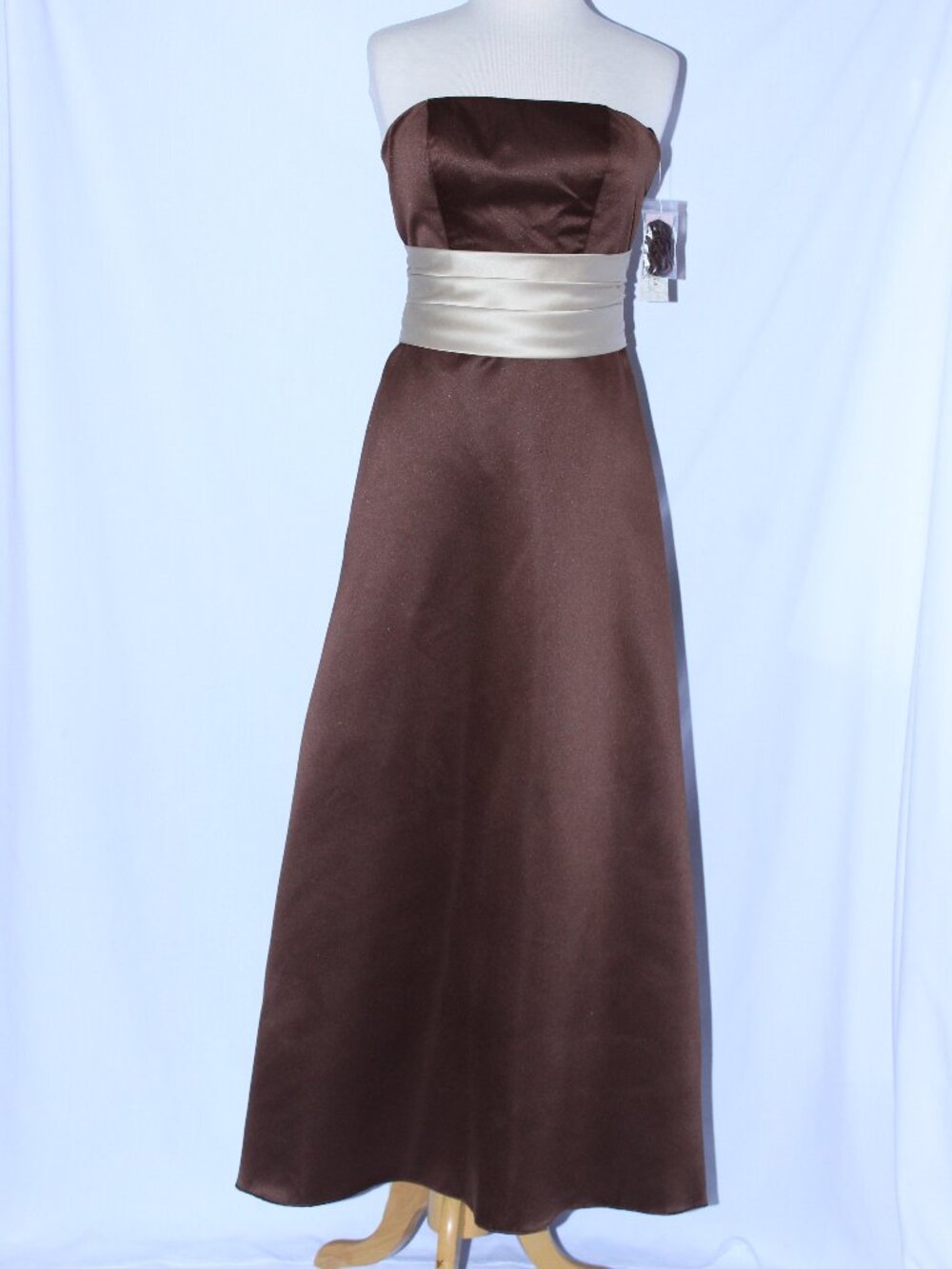 Poly USA 2930 Satin Two Tone Bridesmaid Gown-Size M- BROWN/CHAMPAGNE-NWT